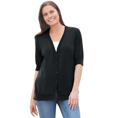 Woman Within Plus Size Lightweight Short Sleeve V-Neck Cardigan