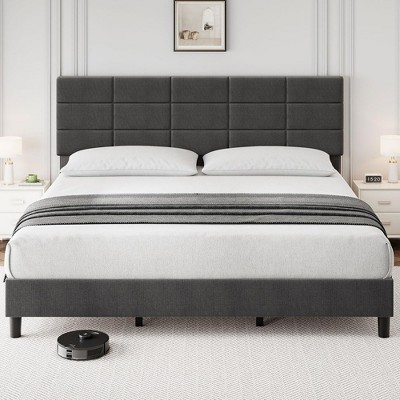 Twin/Full/Queen/King Bed Frame Upholstered Platform with Headboard and Strong Wooden Slats