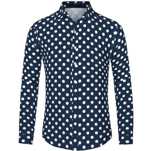 Lars Amadeus Men's Button Down Long Sleeves Casual Polka Dots Print Shirts - 1 of 4