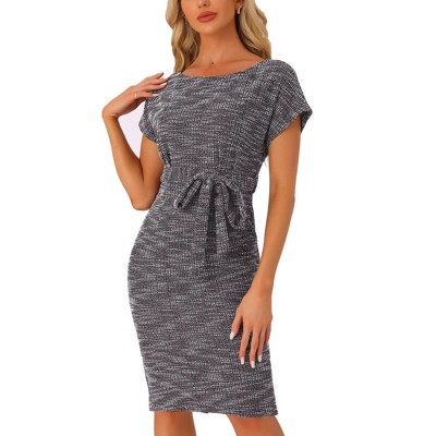 Allegra K Women's Round Neck Drop Sleeves Knee Length Dress