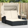 vidaXL Double Sun Lounger with Canopy and Cushions - Outdoor Adjustable Rattan Day Bed, Weather-Resistant, Black/Cream - 2 of 4