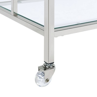 Harper Transitional Chrome Glass Serving Bar Cart with Casters