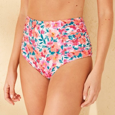 Women's High Waist Bikini Bottom with Side Ruching - Shade & Shore™ Multi Floral Print