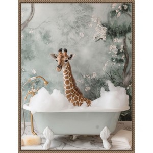 Amanti Art Giraffe Bubble Bliss by Niky Rahner Framed Canvas Wall Art - 1 of 4