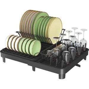 Dish Drainer Dish Drainer Dish Rack for Kitchen Counter Drying Rack for Tableware Carbon Steel Black - 1 of 4