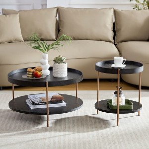 FONTOI 2-tier Round Coffee Table Set of 2, Nesting Coffee Tables, Side Tables for Living Room Bedroom Office Balcony, Black, 27.16"*14.96"*27.16" - 1 of 4