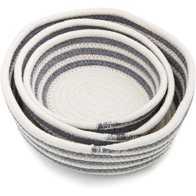 Farmlyn Creek 3 Pack Round Cotton Woven Storage Baskets, Gray Striped (3 Sizes)