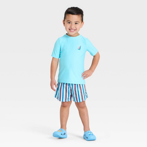 Детские купальники Cat & Jack Toddler Boys' Long Sleeve Rash Guard and Trunk Set - Cat & Jack™ Light Blue 3T