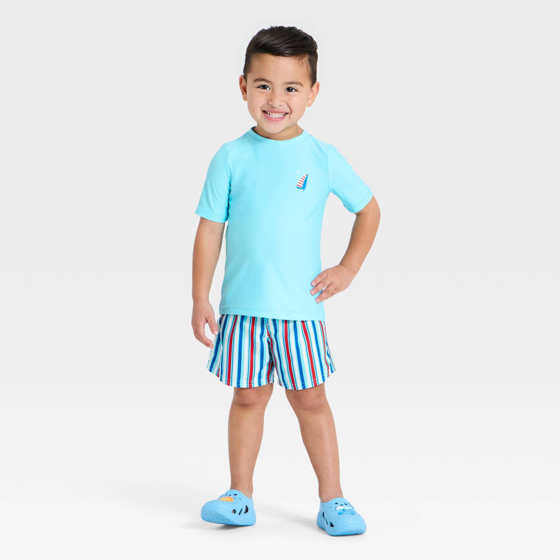 Toddler Boys' Long Sleeve Rash Guard and Trunk Set - Cat & Jack™ Light Blue