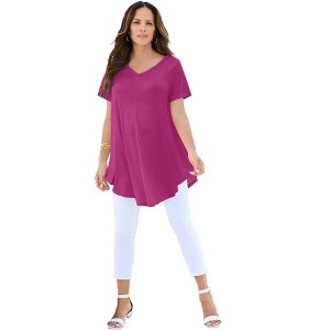 Roaman's Plus Size Ultra Drape V-Neck Swing Tunic Top - 1 of 4