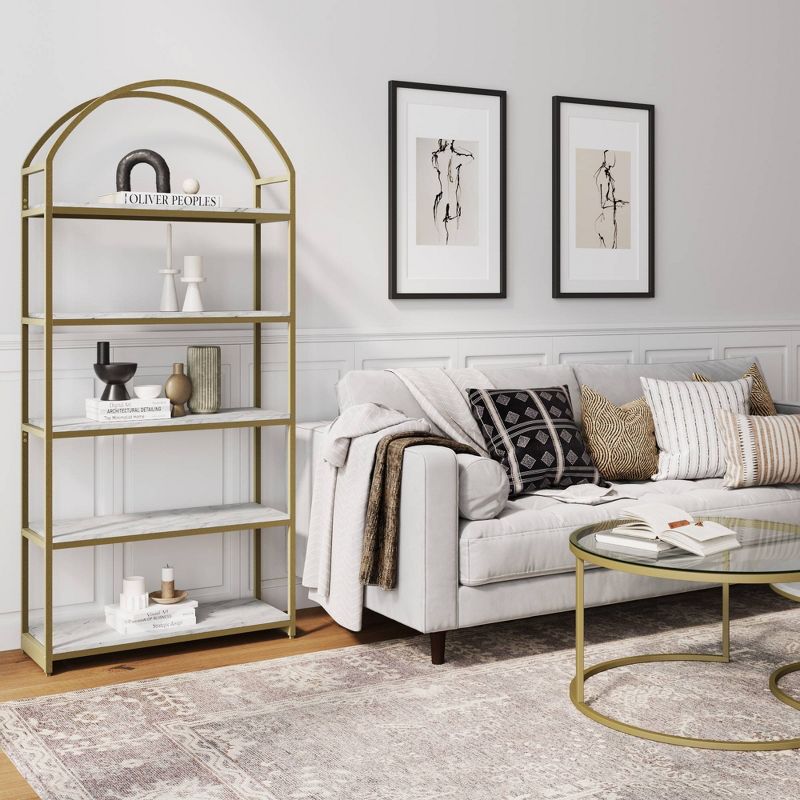 Nathan James 72.1&#34; Haven Metal 5 Shelves Arch Standing Storage Bookshelf White/Gold, 4 of 9