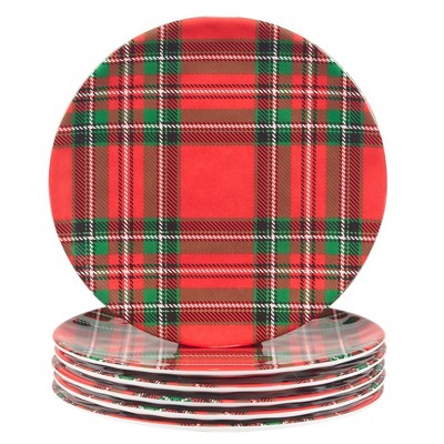 Certified International Set of 6 Christmas Plaid Melamine Salad Plates