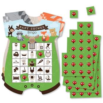 Big Dot of Happiness Woodland Creatures - Picture Bingo Cards and Markers - Baby Shower Shaped Bingo Game - Set of 18