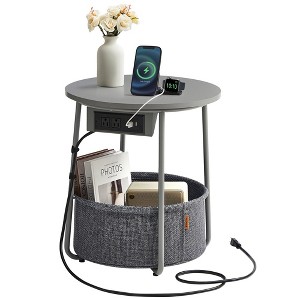 VASAGLE Side Table with Charging Station, Round End Table With Fabric Storage Box, for Living Room, Bedroom, Nightstand with Power Outlets USB Ports - 1 of 4