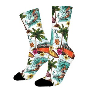 Beach Vacation Surf Women Printed Crew Socks Funny Funky Socks Soft Polyester Novelty Gifts for Artists Men - 1 of 1