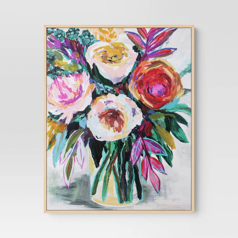 24&#34; x 30&#34; Colorful Floral Framed Canvas Natural - Threshold&#8482;, 1 of 8