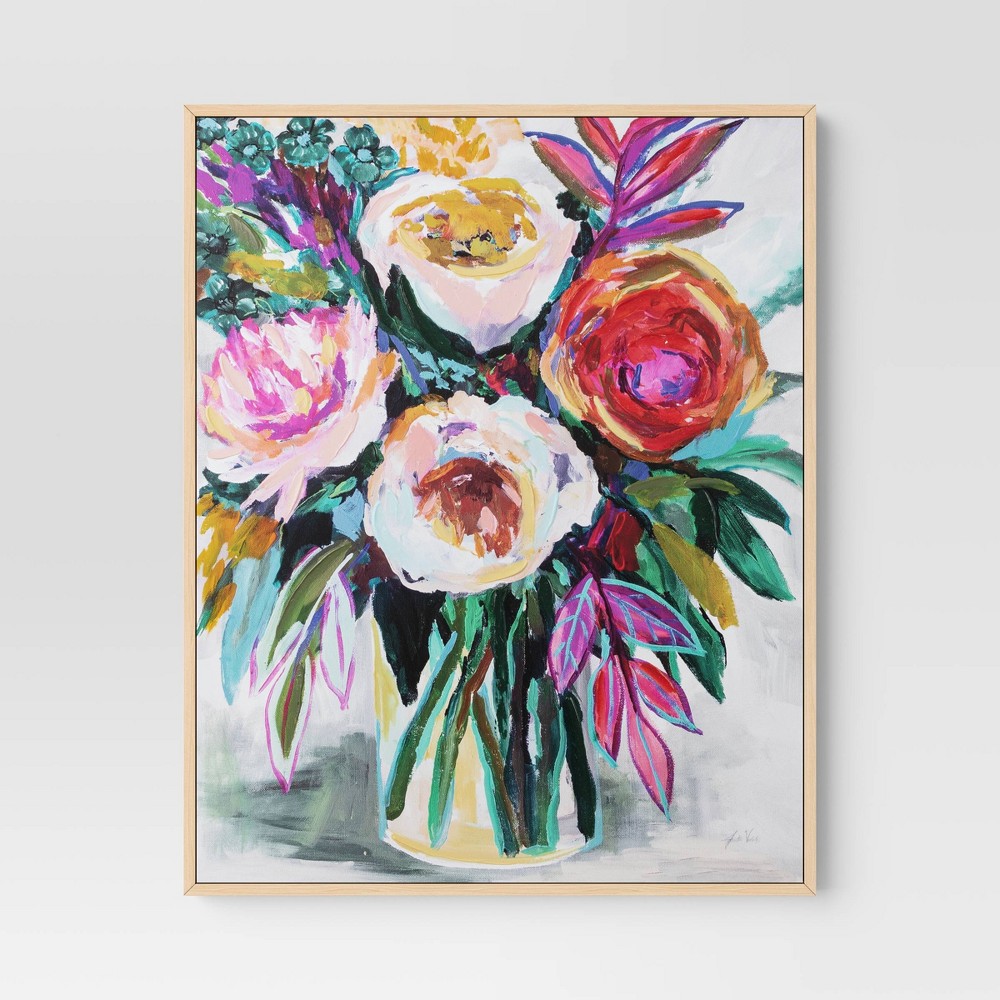 24" x 30" Colorful Floral Framed Canvas Natural - Threshold™