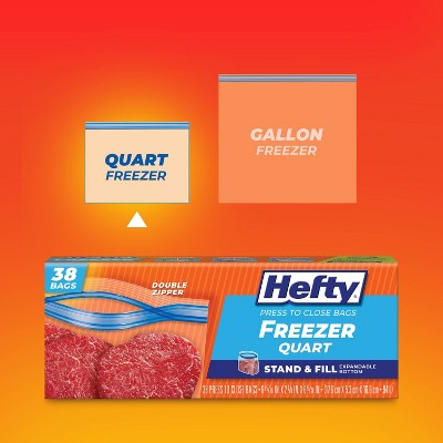 Hefty Quart Freezer Press to Close Food Storage Bags - 38ct