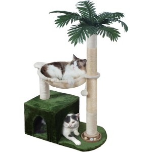 38" Cat Tower with Large Hammock Metal, Cat Scratching Post for Indoor Cats with Condo, Cat Playground - 1 of 4