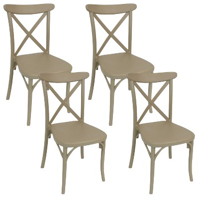 Sunnydaze Crossback Design Plastic All-Weather Commercial-Grade Bellemead Indoor/Outdoor Patio Dining Chair, Tan, 4pk