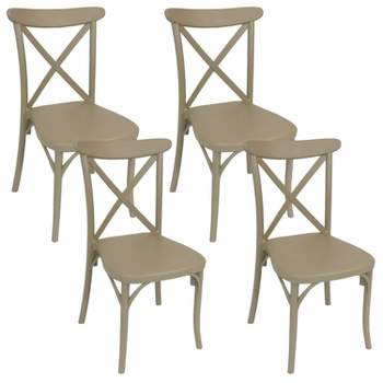 Sunnydaze Crossback Design Plastic All-Weather Commercial-Grade Bellemead Indoor/Outdoor Patio Dining Chair, Tan