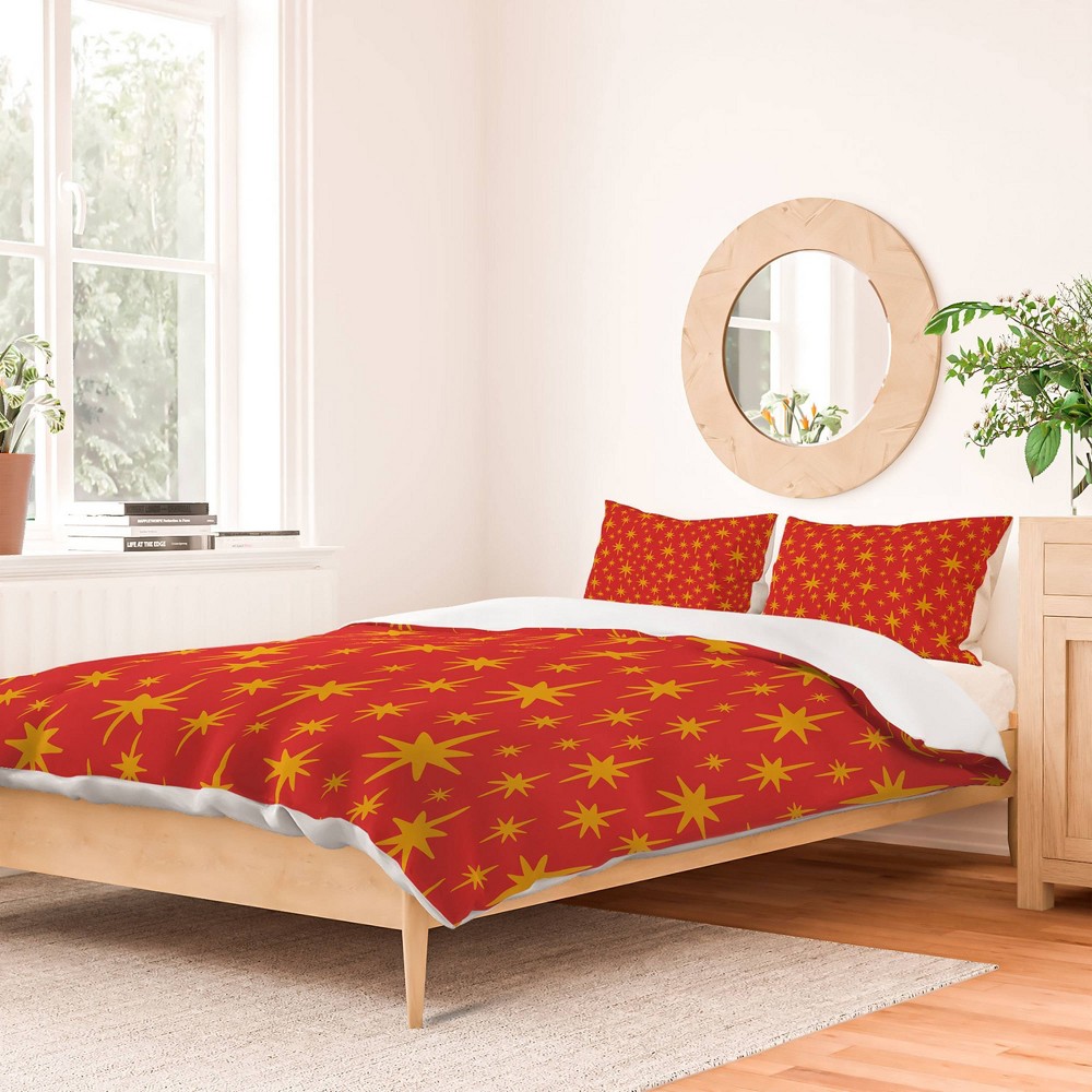 Photos - Duvet Deny Designs Full/Queen Carriecantwell Sparkling Stars  Cover and Pillow Sham Gold