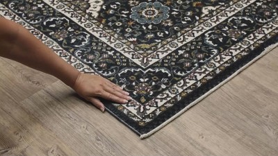 Navy and Gold Persian Style Microfiber Runner Rug