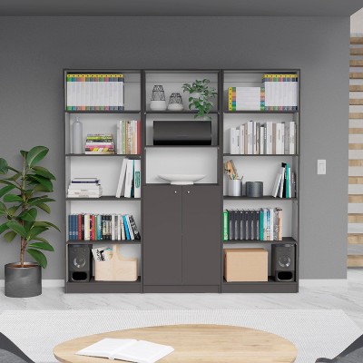 NicBex Bookcases for Home Office 3 Piece Bookcase Set 74" Wide Storage Cabinet Bookshelf with 11 Shelves and 2 Doors for Living Room