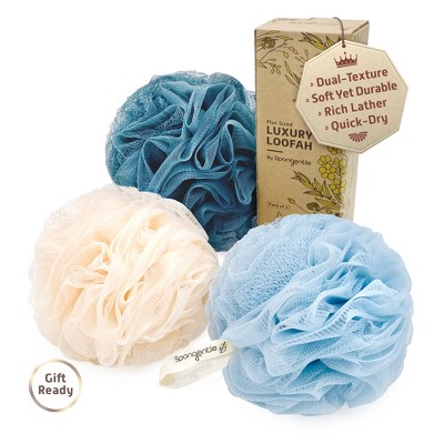Spongentle Loofah Bath Sponge, Exfoliating Scrubber for Bath & Shower, Ideal for Women & Men, 3-Pack