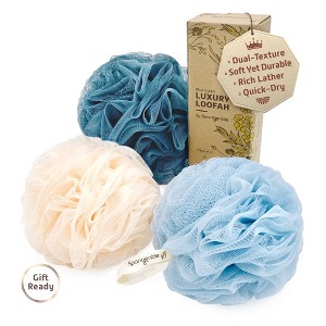 Spongentle Loofah Bath Sponge, Exfoliating Scrubber for Bath & Shower, Ideal for Women & Men, 3-Pack - 1 of 4
