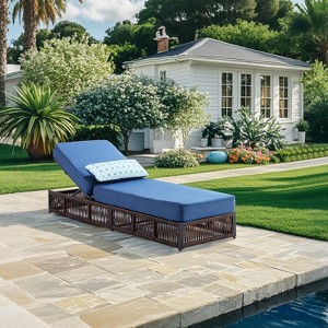 Outdoor Chaise Lounge with Side Table Set, Adjustable Outdoor Chaise Lounge Chair with 5 Adjustable Positions, Patio Chaise Lounge Chair with Cushion - 1 of 4