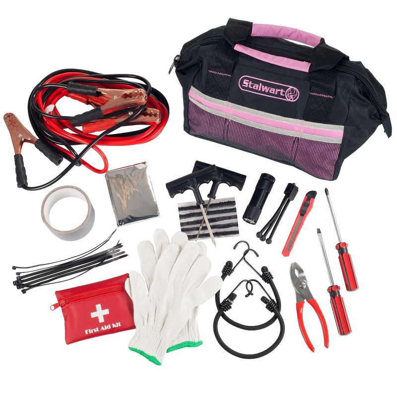 Stalwart 55-Piece Roadside Emergency Car Kit, Pink, 1 of 5