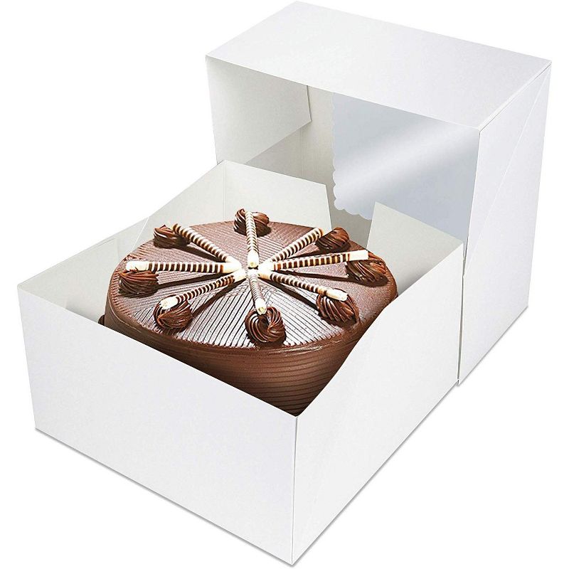 O'Creme White Square Cake Box 8 x 8 x 5 Inch, with Scalloped Window, Kraft Paperboard Bakery Box with Auto-Popup Window - Pack of 25, 3 of 7