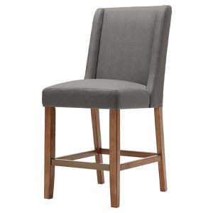 Taye Wings Counter Height Barstool Gray: Upholstered Wingback, Espresso Wood, 25.75" Seat Height - 1 of 4