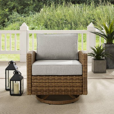 Bradenton Gray Wicker Swivel Rocking Chair with Cushions