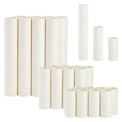 Genie Crafts 24 White Cardboard Tubes for Crafts, Empty Paper Rolls, Cylinders in 3 Sizes for DIY Art Projects (4, 6, and 10 Inches)