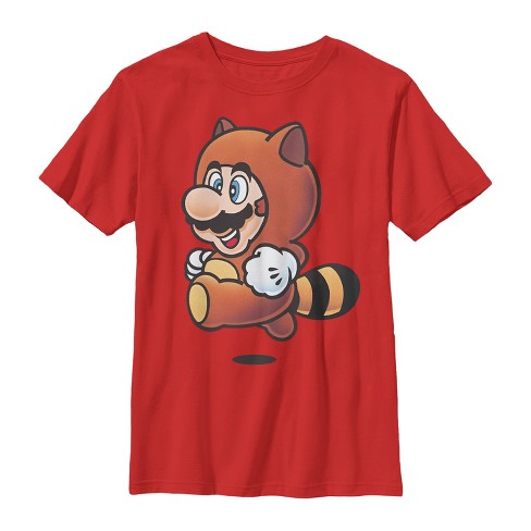 Boy's Nintendo Tanooki Racoon Mario T-Shirt - Red - Large