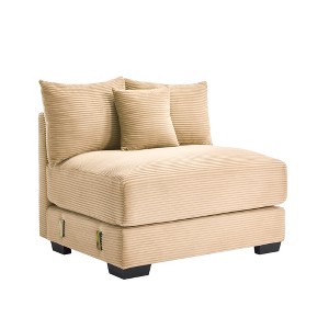 Vynxaria 28" Camel Corduroy Armless Sofa - Extra-Wide Thick Armrests, Oversized Deep Seating, Modular Design, Movable Ottoman, with Pillows - 1 of 4