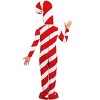 HalloweenCostumes.com Plus Size Adult Red Candy Cane Bodysuit Costume | Festive Christmas Holiday Jumpsuit with Hood and Boot Covers - 2 of 4
