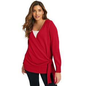 June + Vie by Roaman's Women's Plus Size Wrap-Front Cardigan - 1 of 4