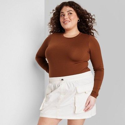 Women's Long Sleeve Seamless Shirt - Wild Fable™ Brown XXL