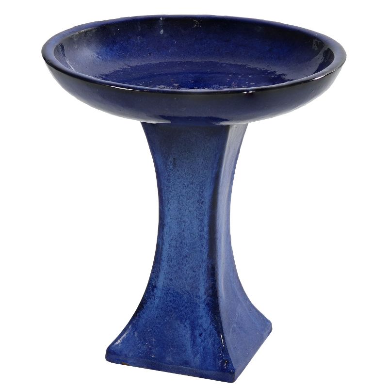 Sunnydaze Ceramic Bird Bath with Glazed Finish - Blue Glazed Finish - 16" H, 1 of 9