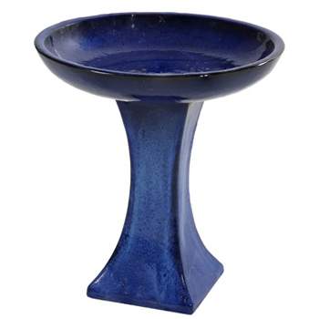 Sunnydaze Ceramic Bird Bath with Glazed Finish - Blue Glazed Finish - 16" H