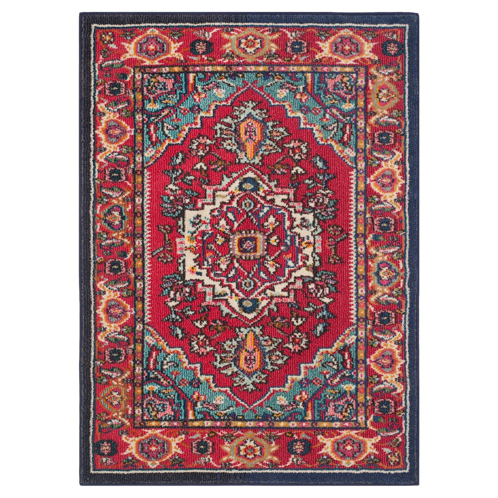 Red/Turquoise Medallion Loomed Accent Rug 3'4inx4'6in