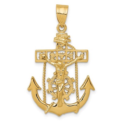 Black Bow Jewelry 14k Yellow Gold Polished Mariners Crucifix Cross Pendant