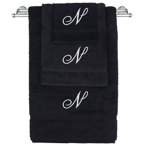 BC BARE COTTON Monogrammed Towel Set, Personalized Gift, Set of 3 - Black - White Script - 1 of 4