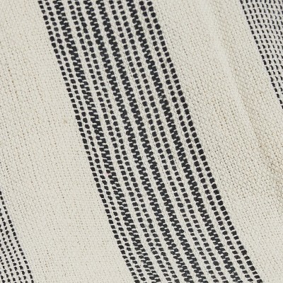 Off-White and Black Cotton Striped Throw Blanket with Tassels