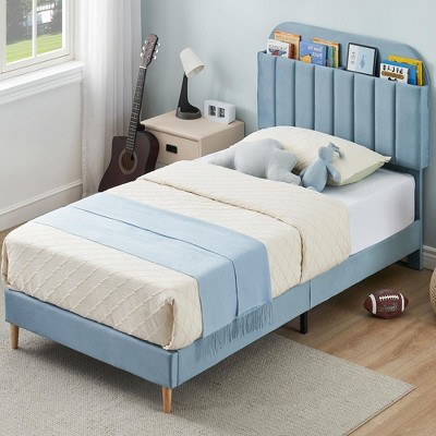 Twin/Twin XL/Full Bed Frames, Upholstered Platform Bed Frame with Bookcase Headboard, Velvet Platform Bed Mattress Foundation