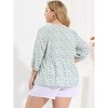 Agnes Orinda Women's Plus Size V Neck Babydoll 3/4 Lantern Sleeve Casual Floral Flowy Blouses - 4 of 4