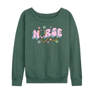 Women's - Instant Message - Nurse Flowers Lightweight French Terry Wide Neck Long Sleeve Graphic Shirt - 1 of 4